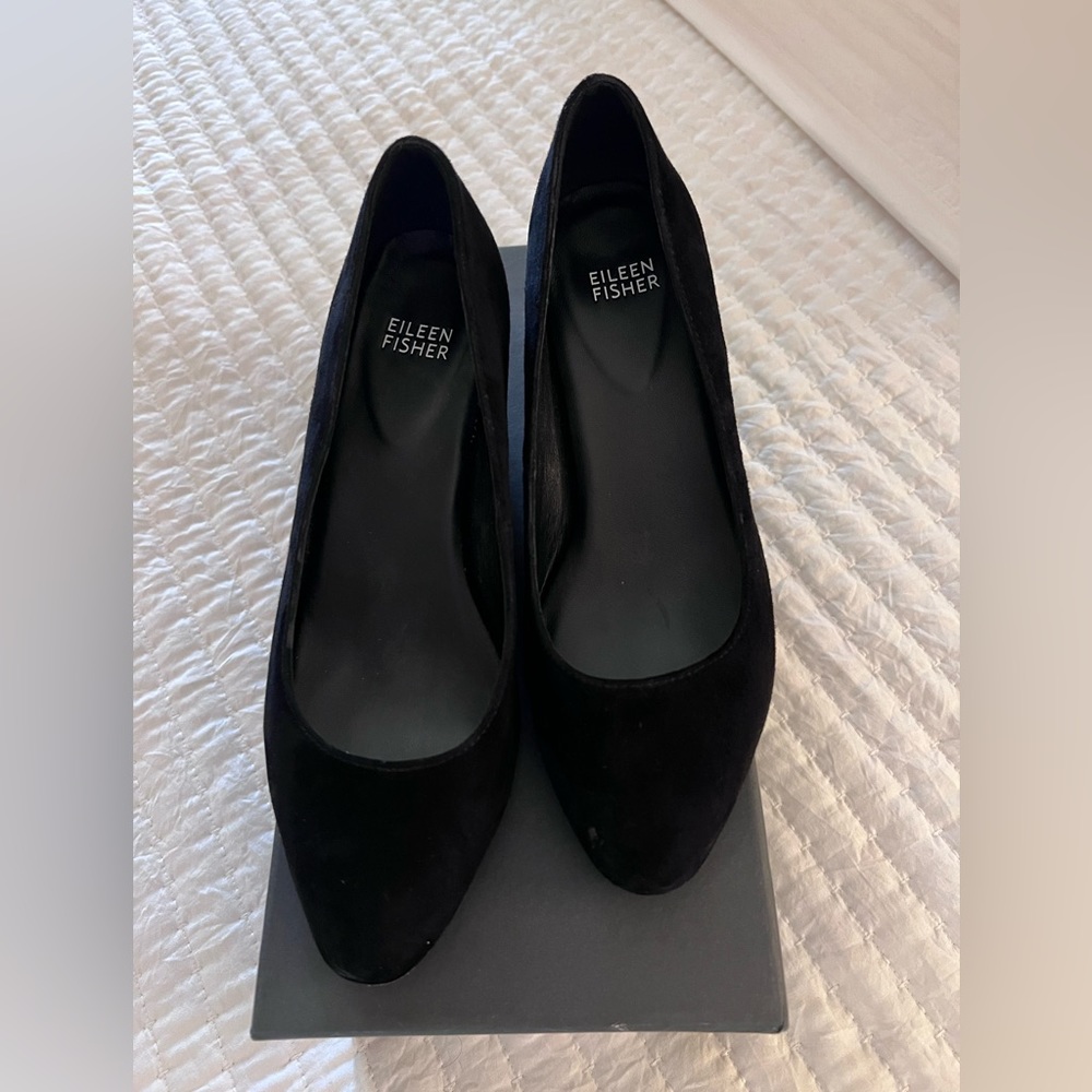 Eileen Fisher heels. Black Suede. Like New. No wear.